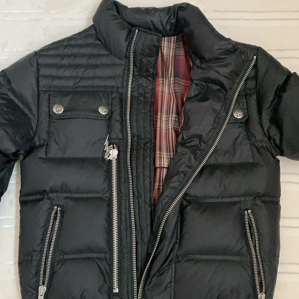 Faith Connexion Designer Down Feather Black Puffer Bomber Jacket